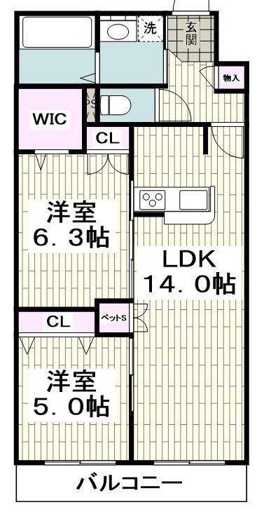 ベルビウ 中海岸(2LDK/2階)の間取り写真