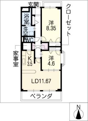 ルミエール平町(2LDK/3階)の間取り写真
