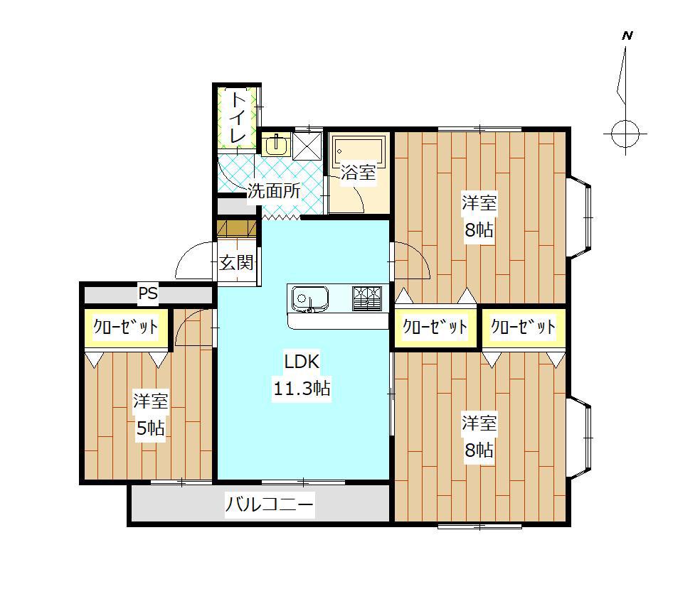 サンストリーム城西A(3LDK/3階)の間取り写真