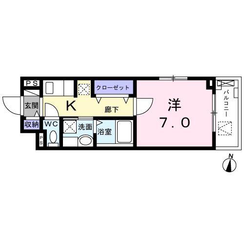 西武池袋線 中村橋駅 徒歩2分 4階建 築4年(1K/2階)の間取り写真