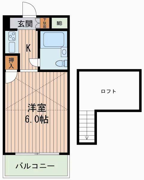 メゾネット北野(1K/6階)の間取り写真