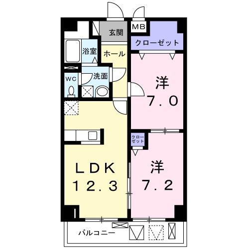 シャルム天王寺(2LDK/6階)の間取り写真