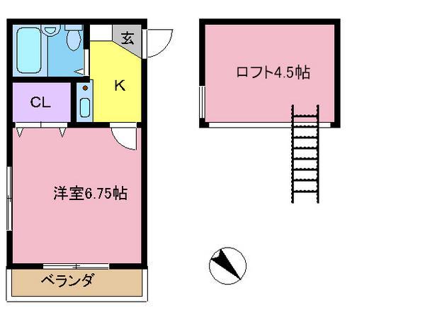 プチグリーン(1K/2階)の間取り写真