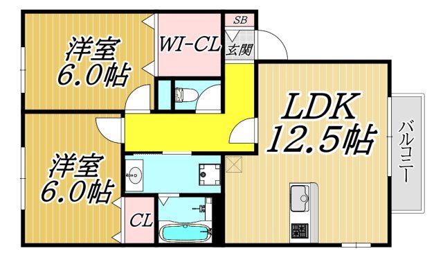 パル渕ノ上(2LDK/2階)の間取り写真