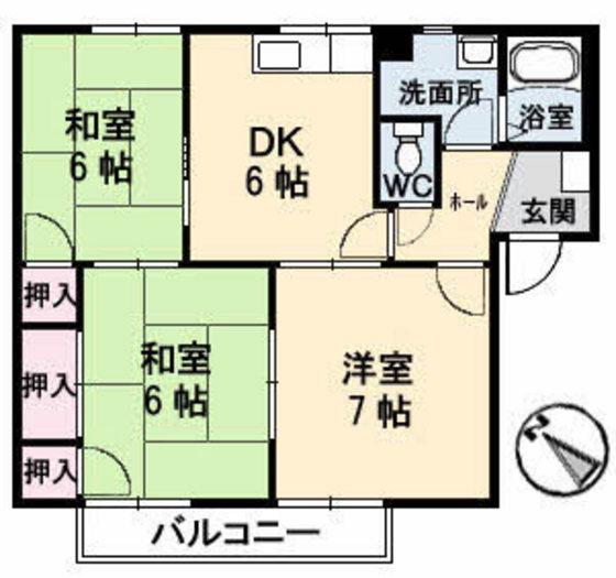 フレグランス三戸 D棟(3DK/2階)の間取り写真