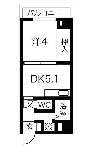 リリーマンション(1DK/6階)の間取り写真