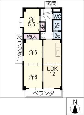サンハイツ・オオヒガシ(3LDK/2階)の間取り写真