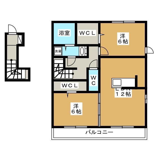 セレスティンワールA棟(2LDK/2階)の間取り写真