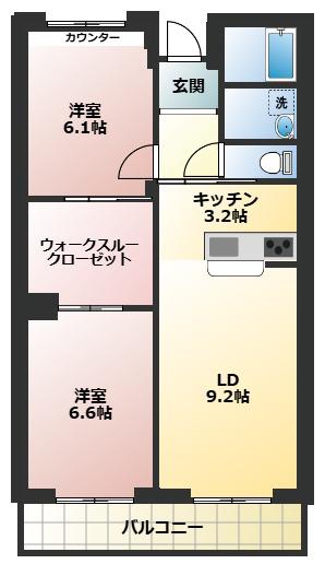 パラッツォ淵野辺1(2LDK/4階)の間取り写真