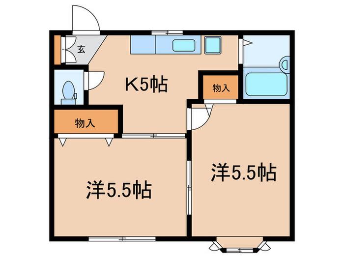 ハイム田園調布(2K/1階)の間取り写真