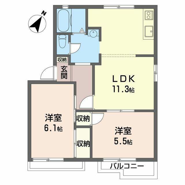 ハイツラポールA棟(2LDK/2階)の間取り写真