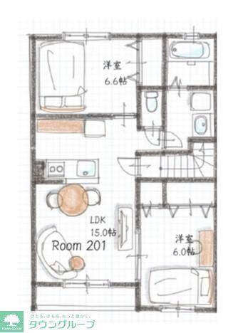 貸アパート 高崎市上佐野町(2LDK/2階)の間取り写真