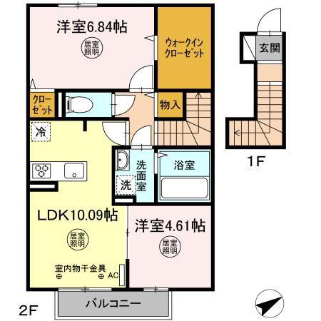 ルミエール古湯(2LDK/2階)の間取り写真