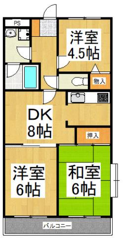 ハイネス東村山(3DK/3階)の間取り写真