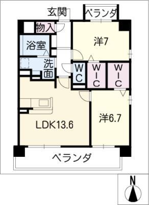 BELLACASA東白壁(2LDK/5階)の間取り写真
