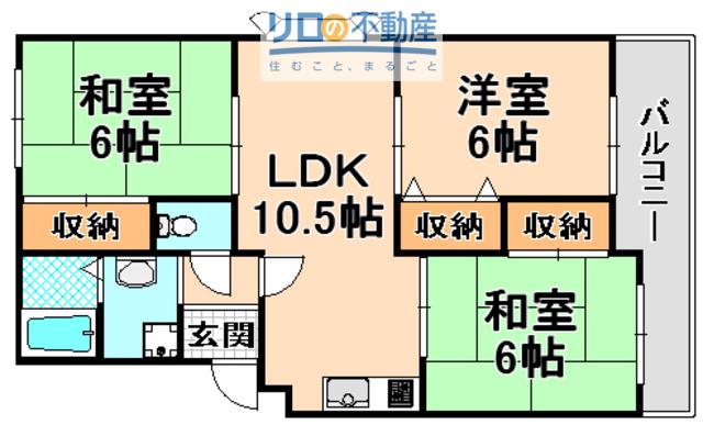 サニーハイツ高台(3LDK/3階)の間取り写真