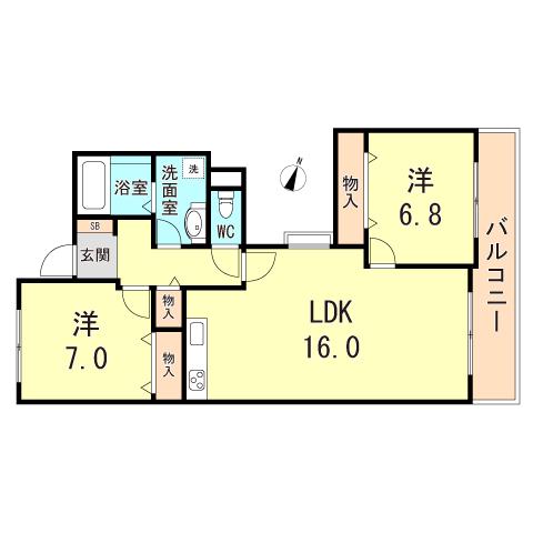 プルミエール明石ウエスト(2LDK/6階)の間取り写真
