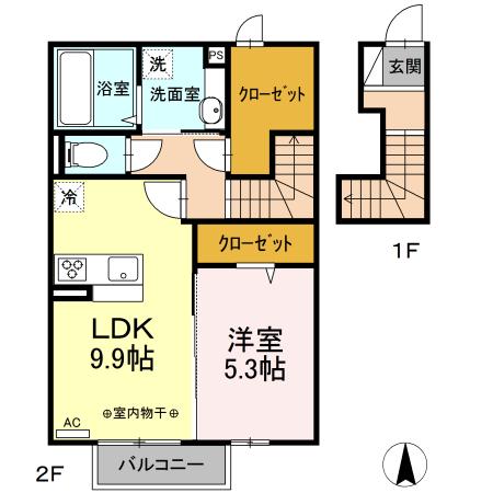 クレール・コスモ(1LDK/2階)の間取り写真
