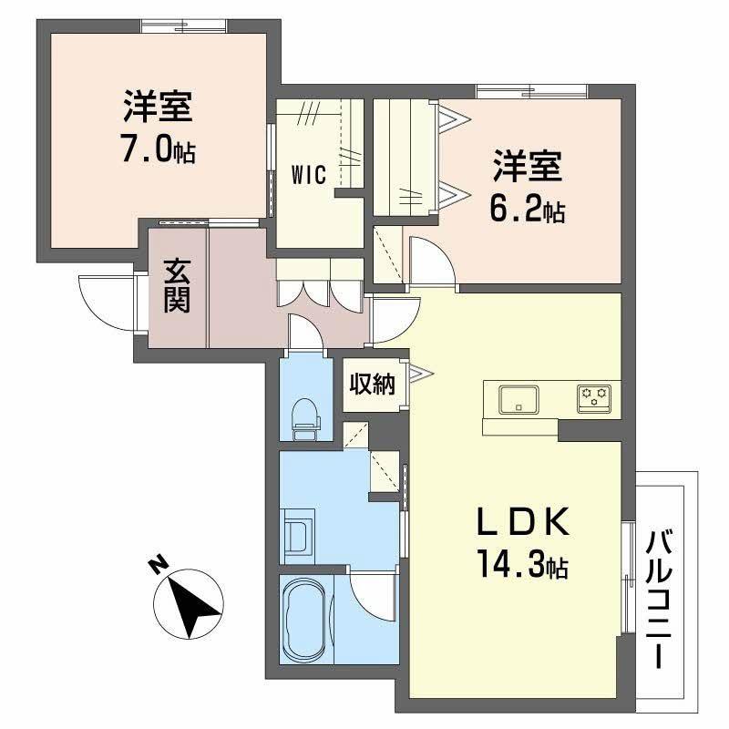 シャーメゾン ミモザ(2LDK/2階)の間取り写真
