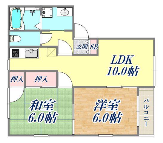ウインズ園田西棟(2LDK/2階)の間取り写真
