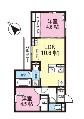 グランコート藤が丘(2LDK/2階)の間取り写真