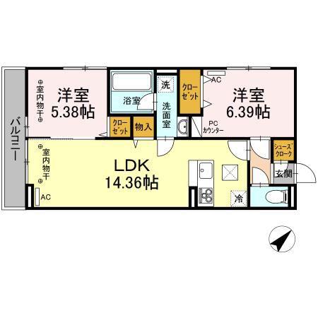 メゾン ドゥ キュンティア(2LDK/1階)の間取り写真