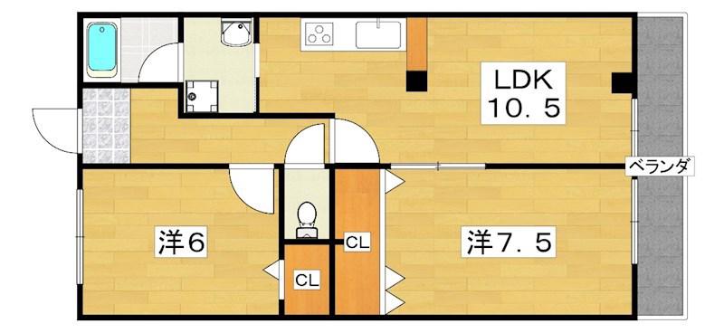 香里さくらハイツI(2LDK/2階)の間取り写真