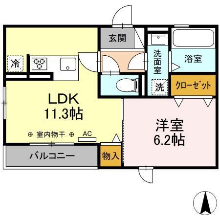 D-HILLS領家(1LDK/2階)の間取り写真