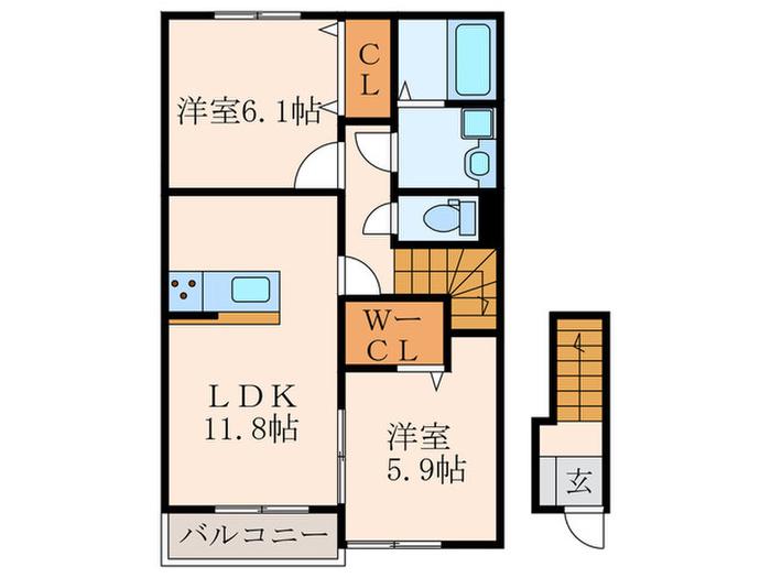 CALME CRIQUE戸畑駅西イースト棟(2LDK/2階)の間取り写真