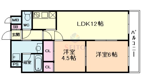 大橋マンション5番館(2LDK/8階)の間取り写真