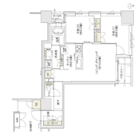 ブランズタワー谷町四丁目(2LDK/12階)の間取り写真