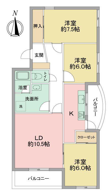 明開ハイツB(3LDK/3階)の間取り写真