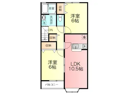 ファミールK 壱番館(2LDK/2階)の間取り写真