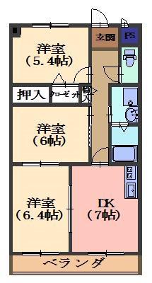 レイク アベニュー白鳥(3DK/3階)の間取り写真