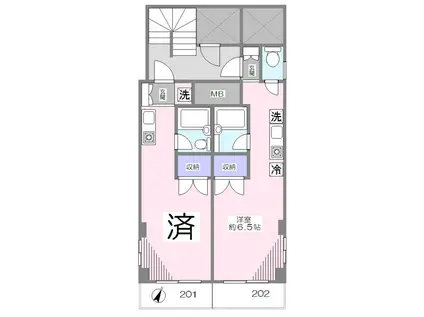 長島ビル(ワンルーム/2階)の間取り写真