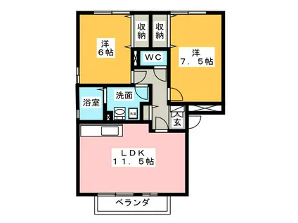 セジュール小田 A(2LDK/1階)の間取り写真