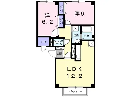 滝川市中島町3丁目2LDKアパート(2LDK/1階)の間取り写真