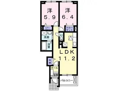 トゥジュール・アンサンブル(2LDK/1階)の間取り写真