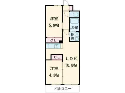 コンダクトレジデンスFUTAJIMA(2LDK/6階)の間取り写真
