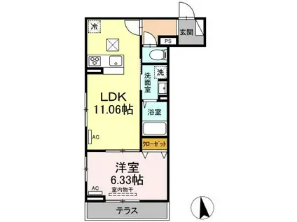 レクシア松江(1LDK/1階)の間取り写真