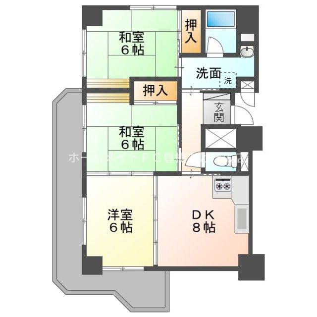 リバーサイドみやこし(3DK/7階)の間取り写真