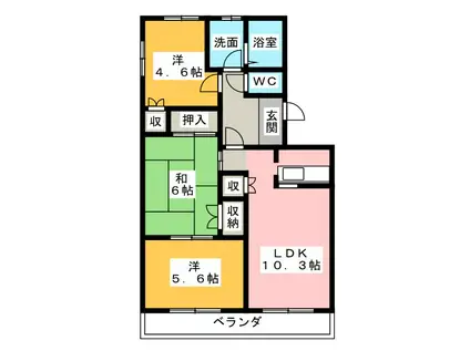 サザンクロス(3LDK/2階)の間取り写真