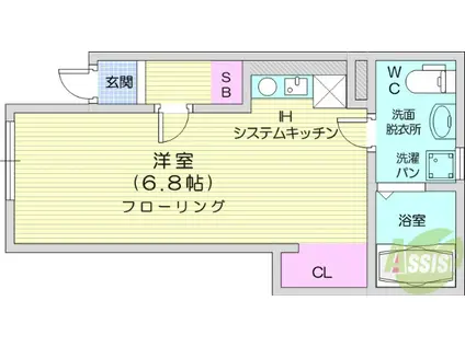 スカイコート小松島A(ワンルーム/1階)の間取り写真