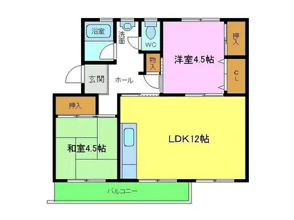 公団狭山3号棟(2LDK/5階)の間取り写真