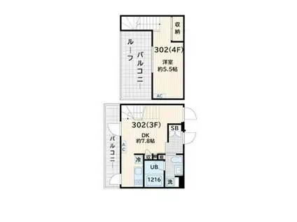 フレア奥沢(1DK/3階)の間取り写真