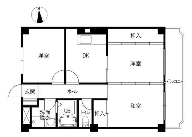 サンハウスK2(3DK/2階)の間取り写真