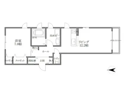 プランドール深草(1LDK/1階)の間取り写真