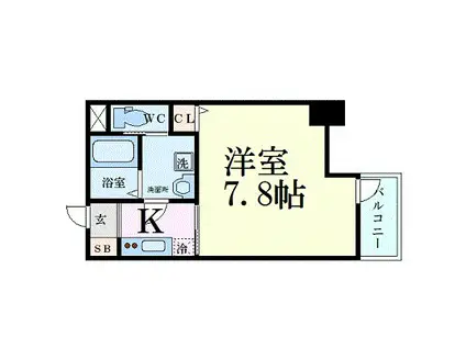 プレサンス谷町キャトル(1K/2階)の間取り写真