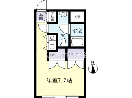 ハッカーアパートメント(ワンルーム/1階)の間取り写真
