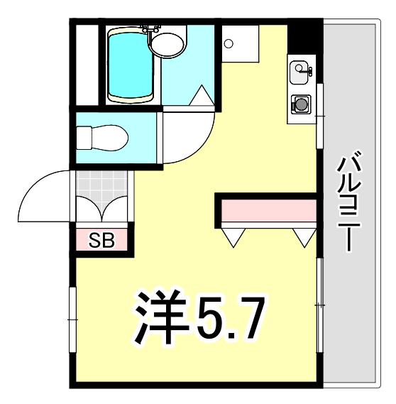 夙川ハイツ・AIOI(1K/2階)の間取り写真